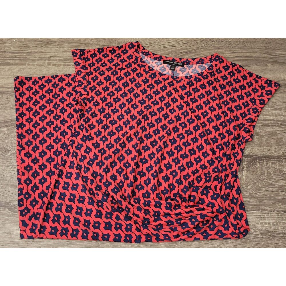 Banana Republic Outlet Women's M‎ Red Blue Geometric Ruched Front SS Dress